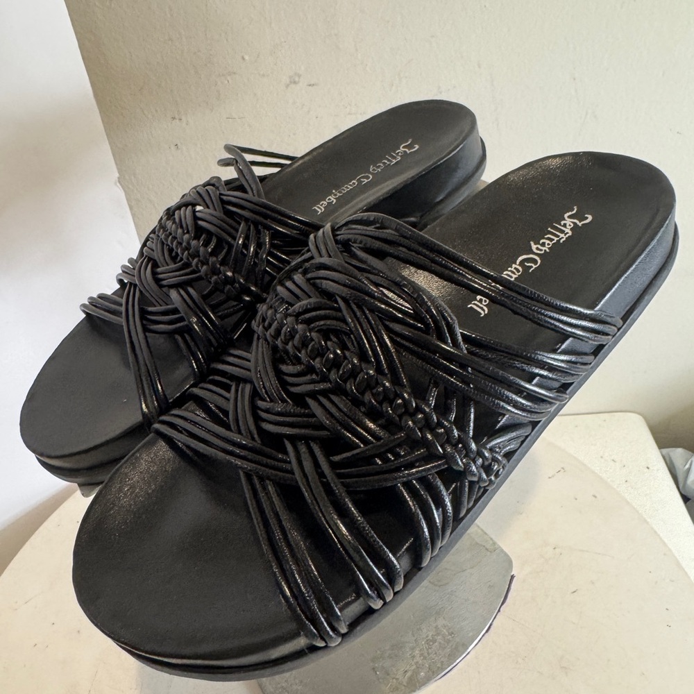 Jeffrey Campbell Intwined Slide Leather Sandal in Black Size 6
